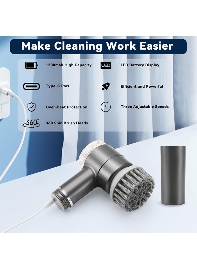 Hihonor Electric Cleaning Brush with 5 Replaceable Brush Heads, Dishwashing, Shoe Brushing, Floor Degreasing, Multifunctional Electric Cleaning Brush, Suitable for Bathroom Floor, Kitchen Cleaning, Grey  - Image 5