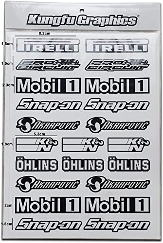 Kungfu Graphics Motocross Sponsor Logos Racing Sticker Sheet Universal 72 x 102 inch Black White