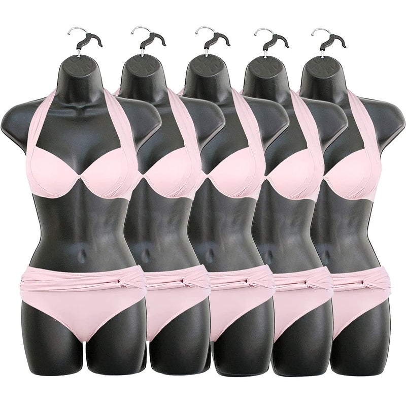 DisplayTown Female Mannequin Hip Long Torso Hollow Back Body Stackable Dress Form with Hanging Hook for Tshirt Display Countertop Craft Show Photos and Design SM Clothing Size Black Set of 5