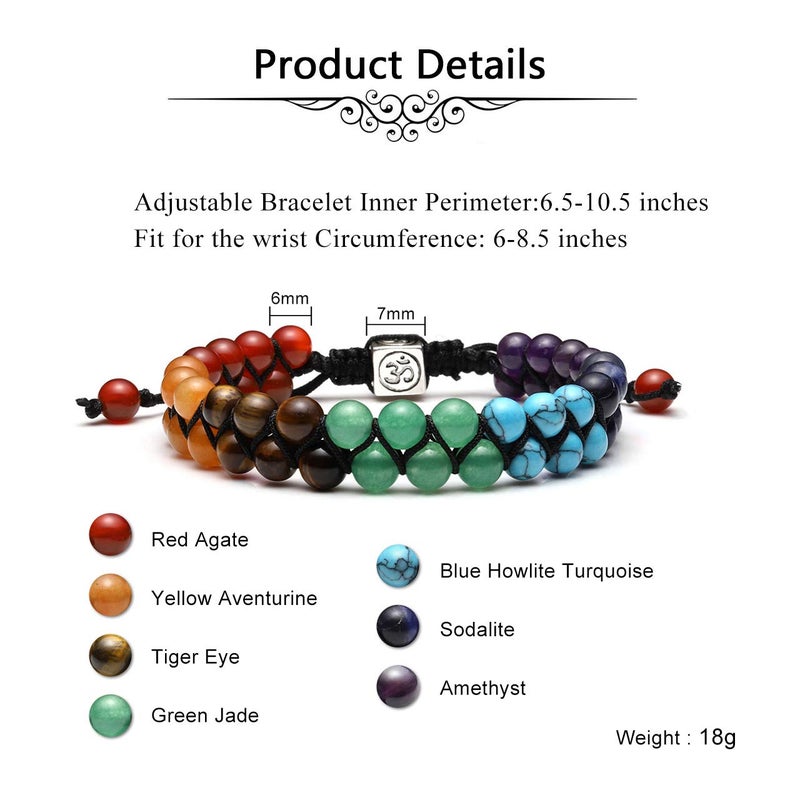 Jovivi Bead Chakra Bracelet - 6mm Double Layer Beaded 7 Chakra Healing Crystal Stones Bracelets Anxiety Bracelet for Men Women Couple Friendship Jewelry - Image 2