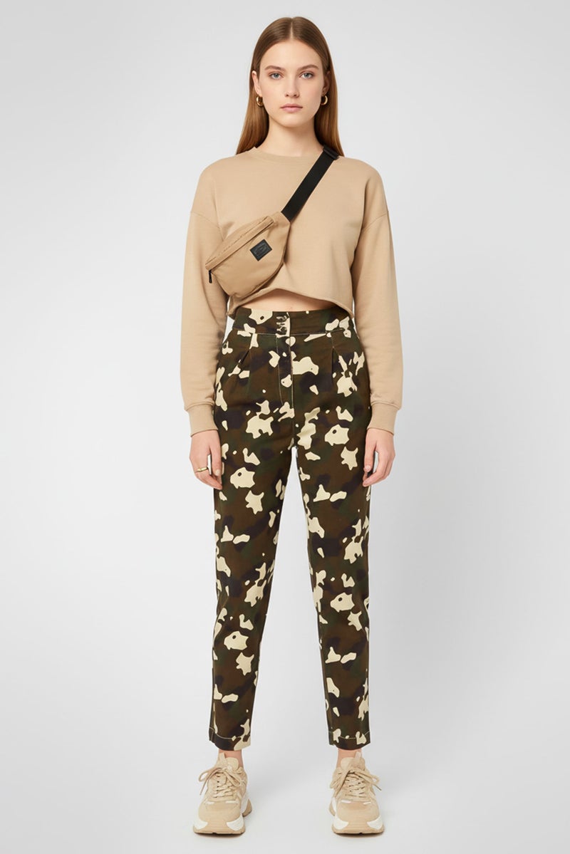 PINKO Women Regular Fit Camouflage Straight Pants, Multicolor - Image 1