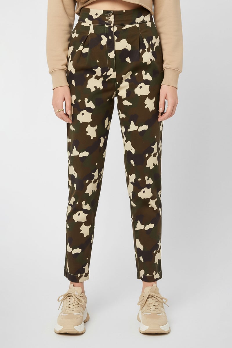 PINKO Women Regular Fit Camouflage Straight Pants, Multicolor - Image 1