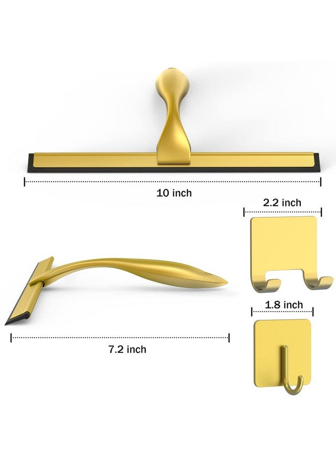 All-Purpose Stainless Steel Shower Squeegee for Shower Doors with 2 Adhesive Hooks, Bathroom Cleaner Tool Household Window Mirror Squeegee for Home Cleaning, Glass Door, Tile Wall, Car, 10 Inch Golden