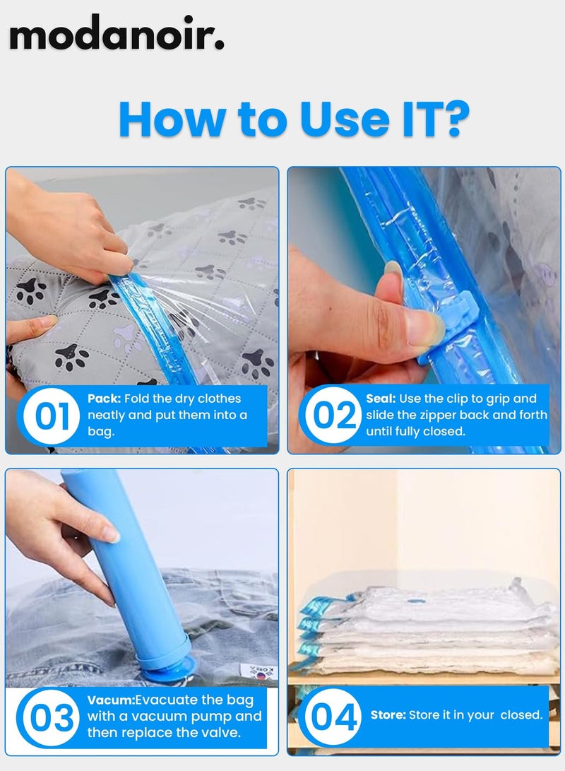 MODANOIR 16PCS Premium Vacuum Storage Bags with Hand Pump – Reusable Space Saver Bags for Clothes, Bedding, Duvets, Pillows & Travel, Includes 4 Sizes (4 Small, 4 Medium, 4 Large, 4 Extra Large) - Image 5