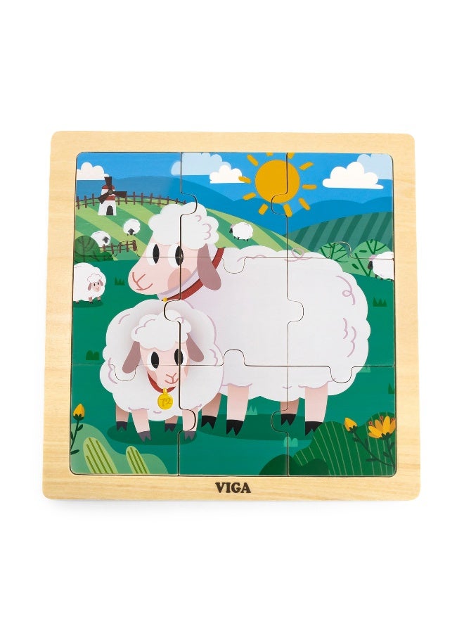Viga Wooden 9-Piece-Puzzle - Sheep - Image 1
