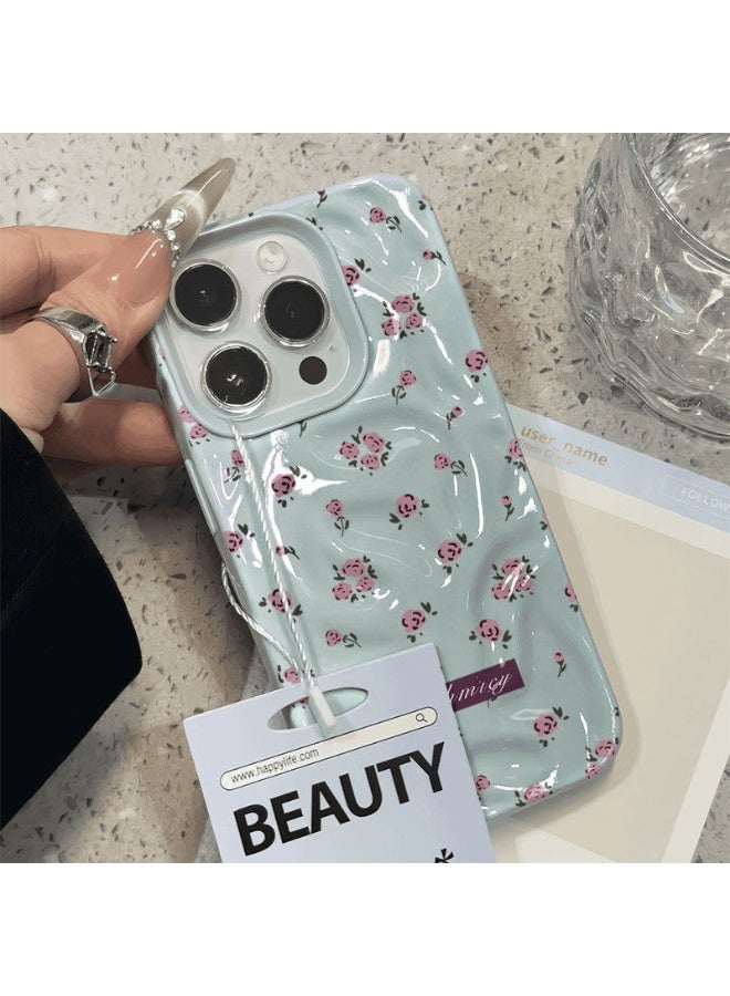 NIBEMINENT Rose Pleats Protective TPU Case Cover For iPhone 16, Blue