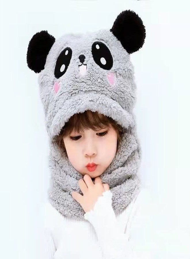 JMP Cute Panda Cartoon Monkey Cap for Girls and Boys (Pack of 1) | Age - 6 Years to 12 Years |Free Size | Plush Wool | Winter Cap | Neck Scarf (Grey Color) - Image 2