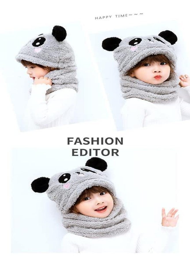 JMP Cute Panda Cartoon Monkey Cap for Girls and Boys (Pack of 1) | Age - 6 Years to 12 Years |Free Size | Plush Wool | Winter Cap | Neck Scarf (Grey Color) - Image 3