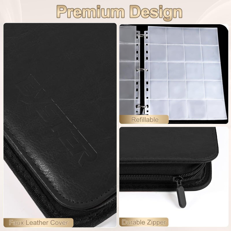 BYSTER Coin Collection Book, 30 Pack 600 Pockets Coin Sleeves, Faux Leather Coin Collection Holder Album, Coin Collection Organizer Storage Box Case (Coin Flips Not Included), Black - Image 3
