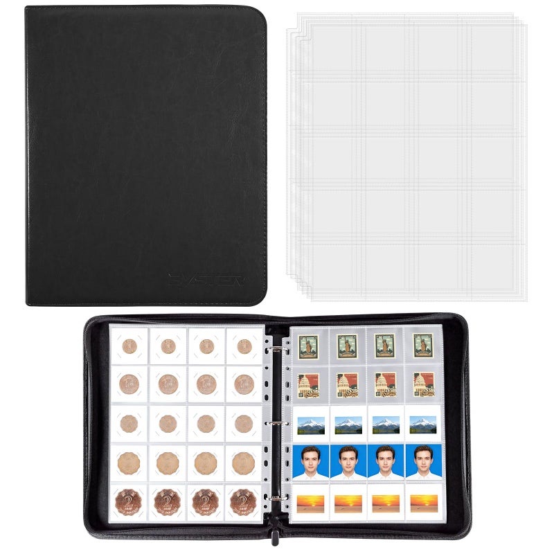 BYSTER Coin Collection Book, 30 Pack 600 Pockets Coin Sleeves, Faux Leather Coin Collection Holder Album, Coin Collection Organizer Storage Box Case (Coin Flips Not Included), Black - Image 1