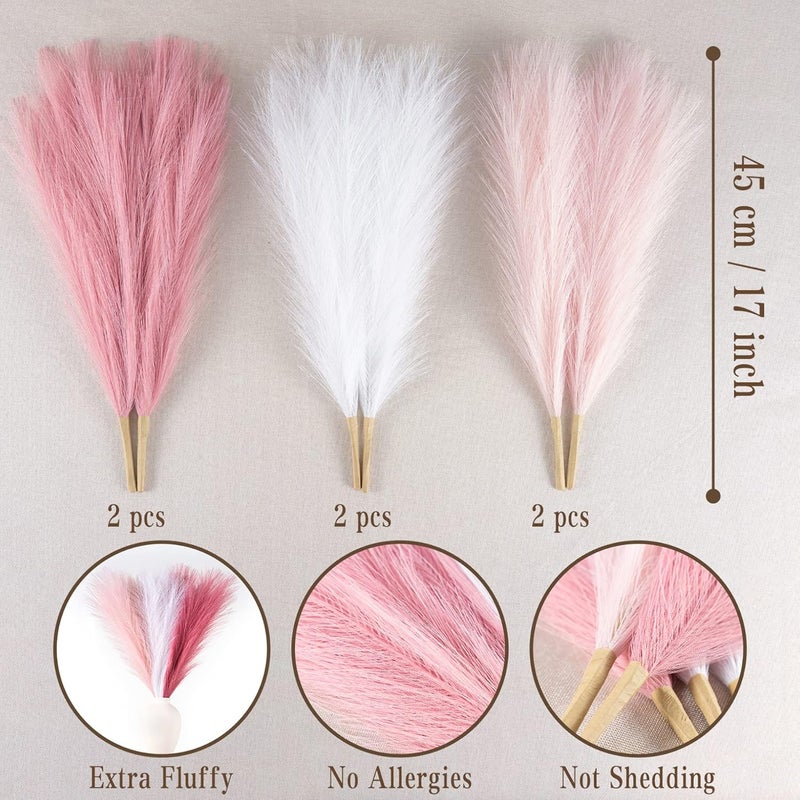 EVODIS Faux Pampas Grass Decor, 18"/45cm Artificial Pampas Grass Fluffy 6 Stem pompous Grass Flower Arrangement for Boho Home Wedding Decoration (Blush,Cream,Pink) - Image 3