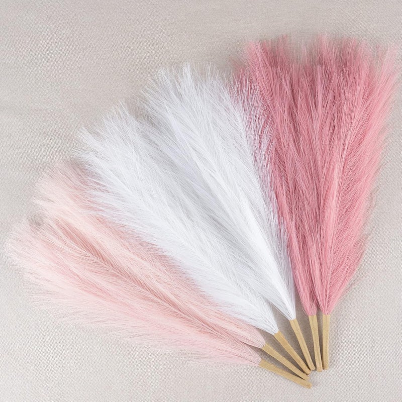 EVODIS Faux Pampas Grass Decor, 18"/45cm Artificial Pampas Grass Fluffy 6 Stem pompous Grass Flower Arrangement for Boho Home Wedding Decoration (Blush,Cream,Pink) - Image 1