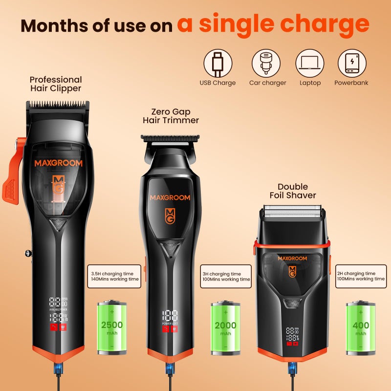 Maxgroom Professional Cordless Hair Clippers for Men with DLC Self-Sharped Blade, No Pulling or Snagging, Barber Clippers Fades Set, Electric Beard Trimmer, Foil Shaver, Hair Cutting Kit, Ideal Gift for Men - Image 5
