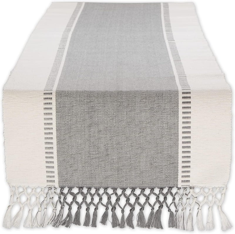 DII Dobby Stripe Woven Table Runner, 13x108 (13x113.5, Fringe Included), Cool Gray - Image 1
