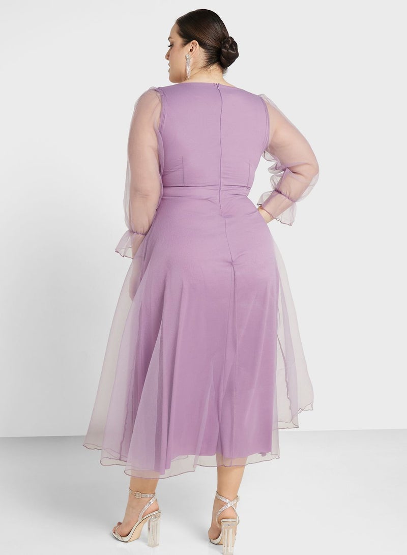 Ella Limited Curve Organza Sleeve Midi Dress - Image 2