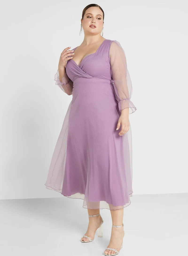 Ella Limited Curve Organza Sleeve Midi Dress
