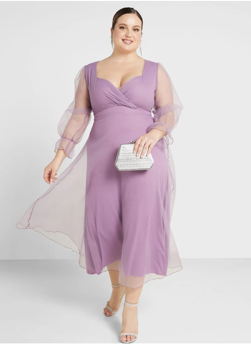 Ella Limited Curve Mesh Balloon Sleeve Fit & Flare Dress