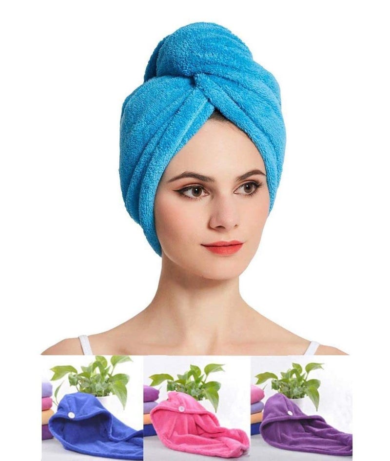 PRAHAJ Hair-Drying Absorbent Microfiber Towel/Dry Shower Caps/Bathrobe Hat/Magic Hair Wrap for Women (Multi Color)(Set of 1) - Image 4