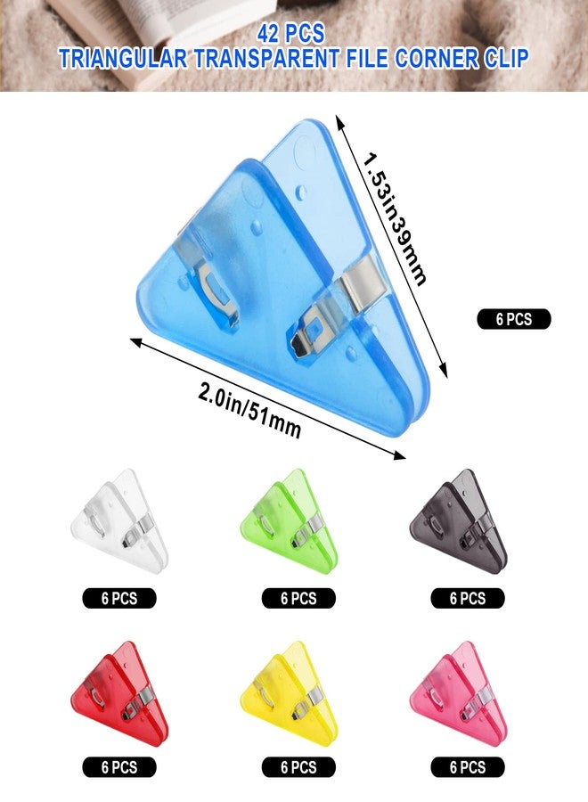 KIBBEH 42PCS Triangular Transparent File Corner Clip Translucent Colored Paper Clips Cute Plastic Bunder Clip for Office Staff Student Teacher Prevent Book Corner Curling - Image 2
