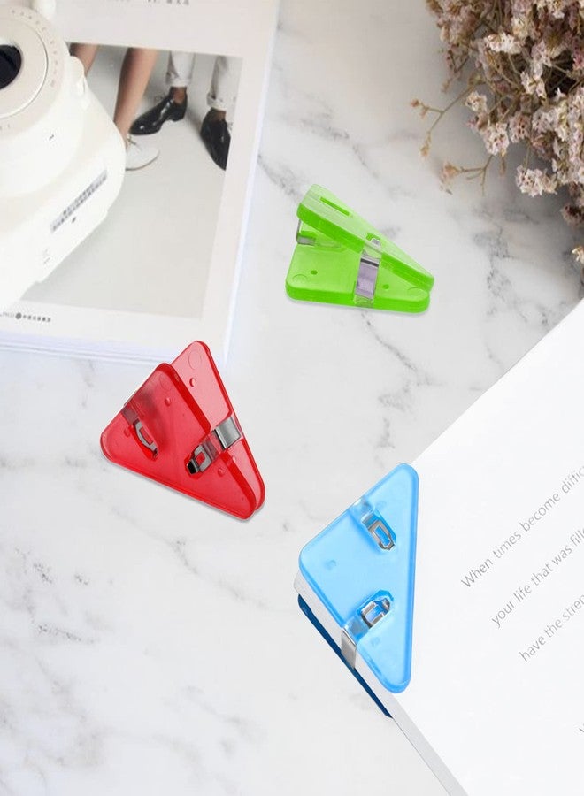 KIBBEH 42PCS Triangular Transparent File Corner Clip Translucent Colored Paper Clips Cute Plastic Bunder Clip for Office Staff Student Teacher Prevent Book Corner Curling - Image 3