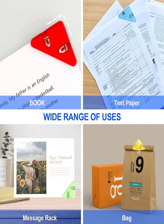 KIBBEH 42PCS Triangular Transparent File Corner Clip Translucent Colored Paper Clips Cute Plastic Bunder Clip for Office Staff Student Teacher Prevent Book Corner Curling - Image 5