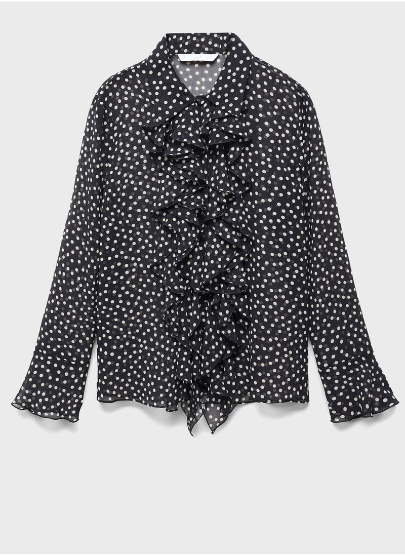 MANGO - Ruffle Detail Printed Top - Image 1