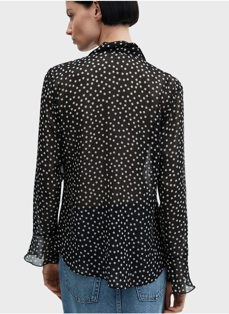 MANGO - Ruffle Detail Printed Top - Image 1