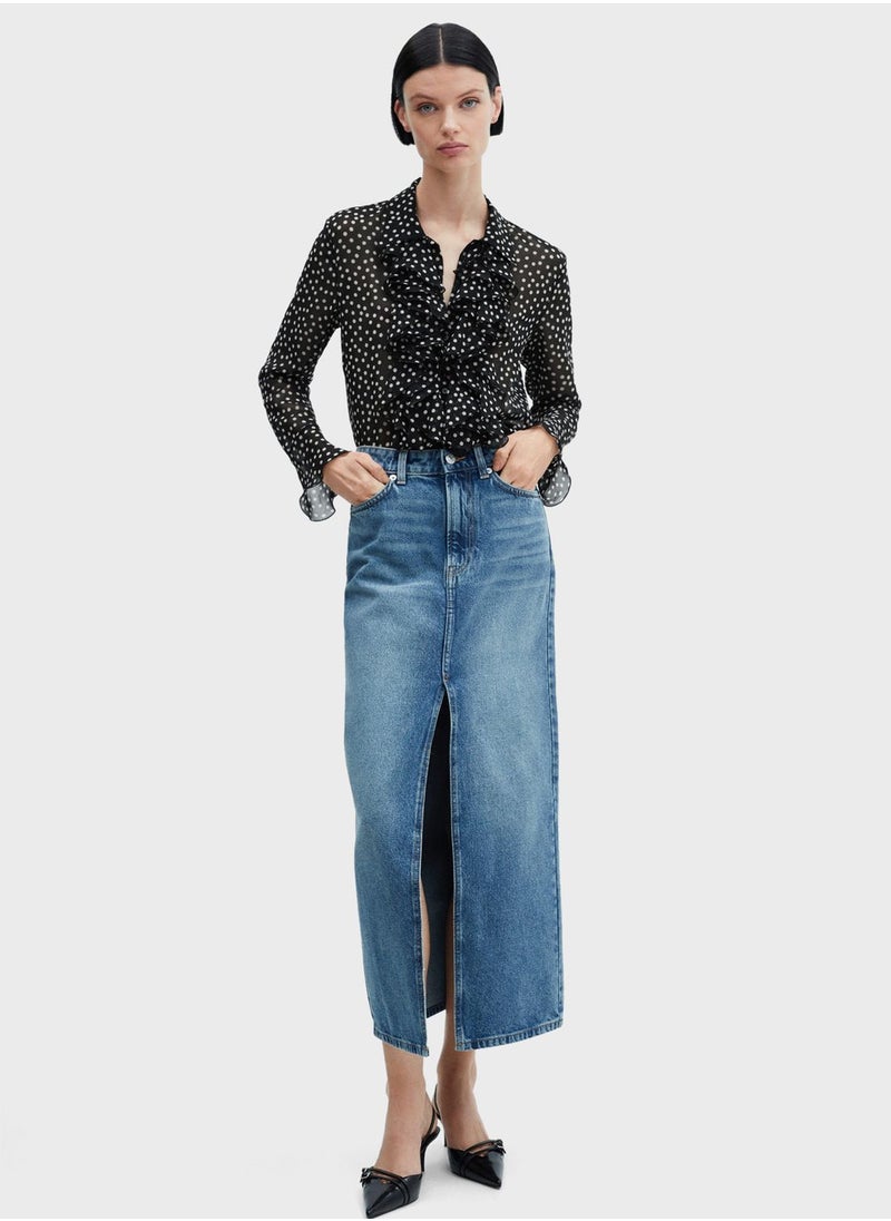 MANGO - Ruffle Detail Printed Top - Image 1