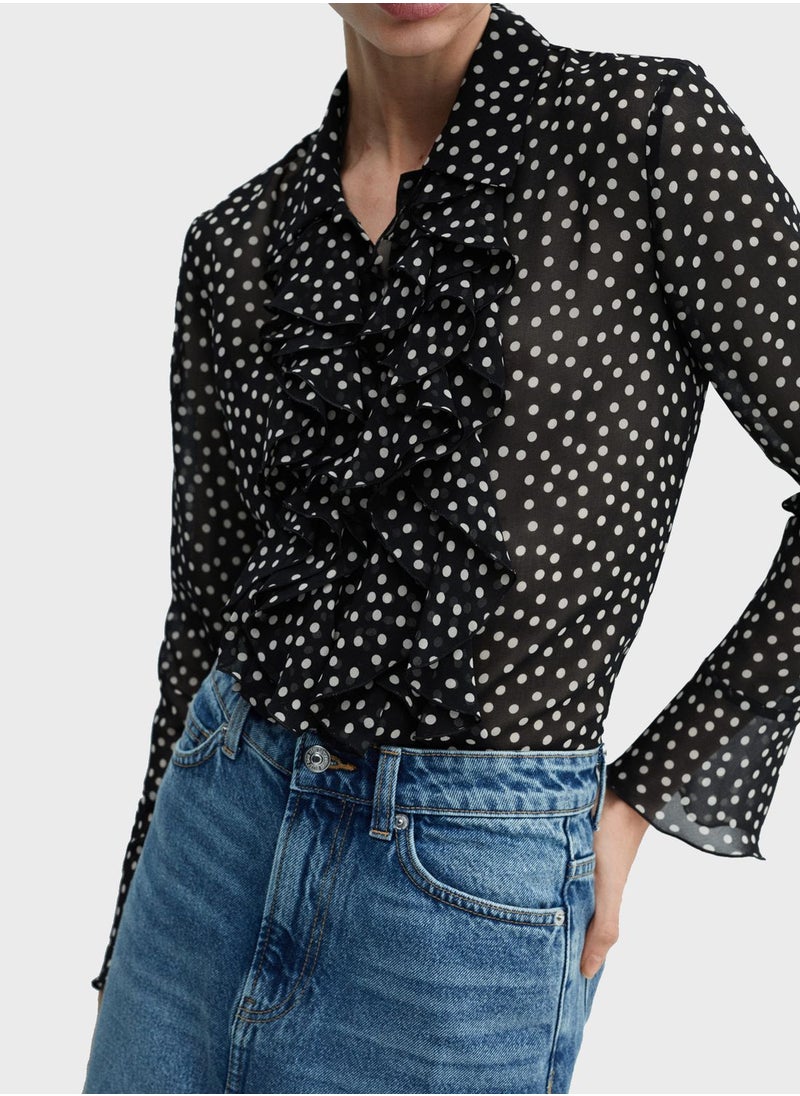 MANGO - Ruffle Detail Printed Top - Image 1