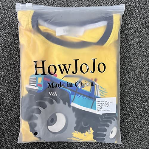 HowJoJo Boys Long Sleeve Cotton T-Shirts Monster Truck Shirt Graphic Tees Yellow Size 6/5-6 - Image 3