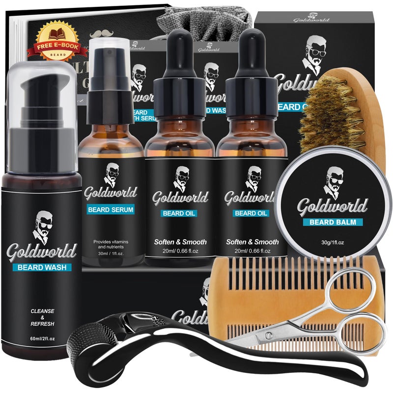 Beard KitBeard Grooming Kit wBeard WashShampoo2 Packs Beard OilBeard BalmBeard WashBrushCombScissorStorage BagEBookBeard CareTrimming Kit