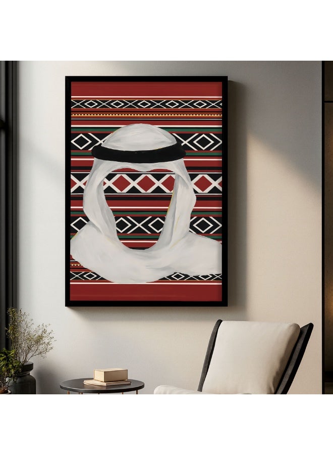 ماركتنا لوحة قماشية بتصميم الفن النجدي مع برواز مجوف مقاس (120x80) قطعة واحدة - Image 1