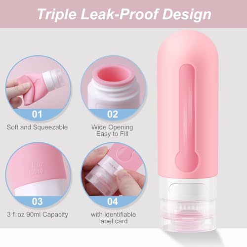 KUNFAIT Set of 4 Empty Silicone Refill Travel Bottles for Toiletries with Scrubber Bottles for Shampoo Cream Hand Wash Lotion Small Leakproof Mini Essentials (Multicolour 90ml) - Image 3