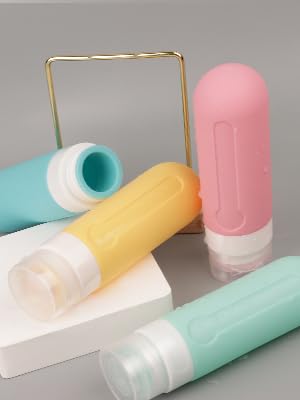 KUNFAIT Set of 4 Empty Silicone Refill Travel Bottles for Toiletries with Scrubber Bottles for Shampoo Cream Hand Wash Lotion Small Leakproof Mini Essentials (Multicolour 90ml) - Image 2