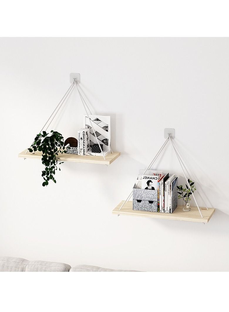 MIXDE 2 Pcs Modern Boho Style Triangle Floating Wooden Wall Hanging Shelves - Image 1