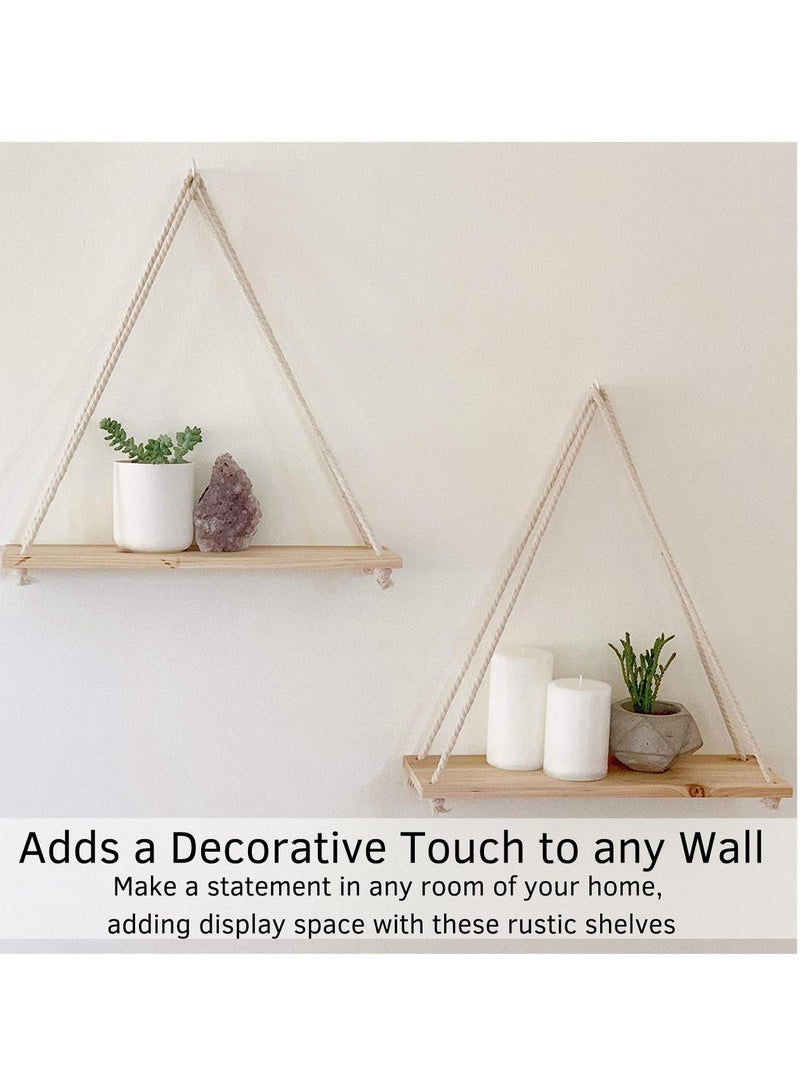 MIXDE 2 Pcs Modern Boho Style Triangle Floating Wooden Wall Hanging Shelves - Image 4