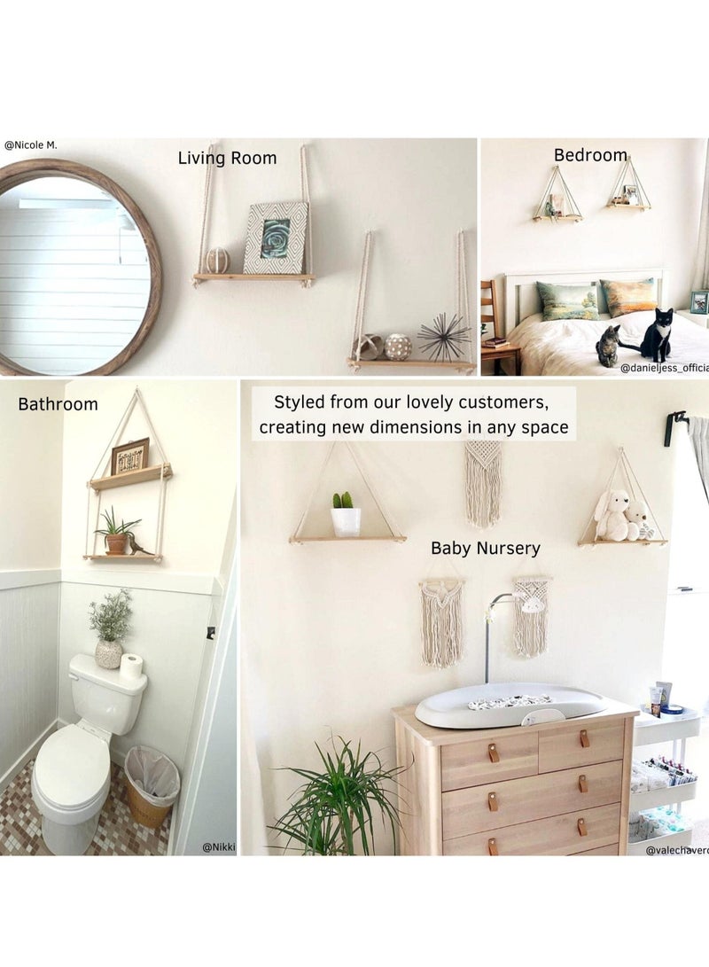 MIXDE 2 Pcs Modern Boho Style Triangle Floating Wooden Wall Hanging Shelves - Image 5