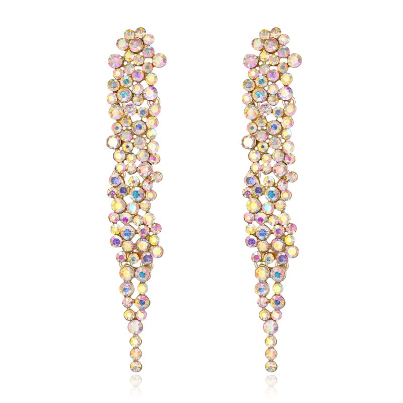 EVER FAITH Wedding Rhinestone Crystal Art Deco Statement Earring, Banquet Prom Long Chandelier Dangle Earrings for Women Bride Iridescent AB - Image 1