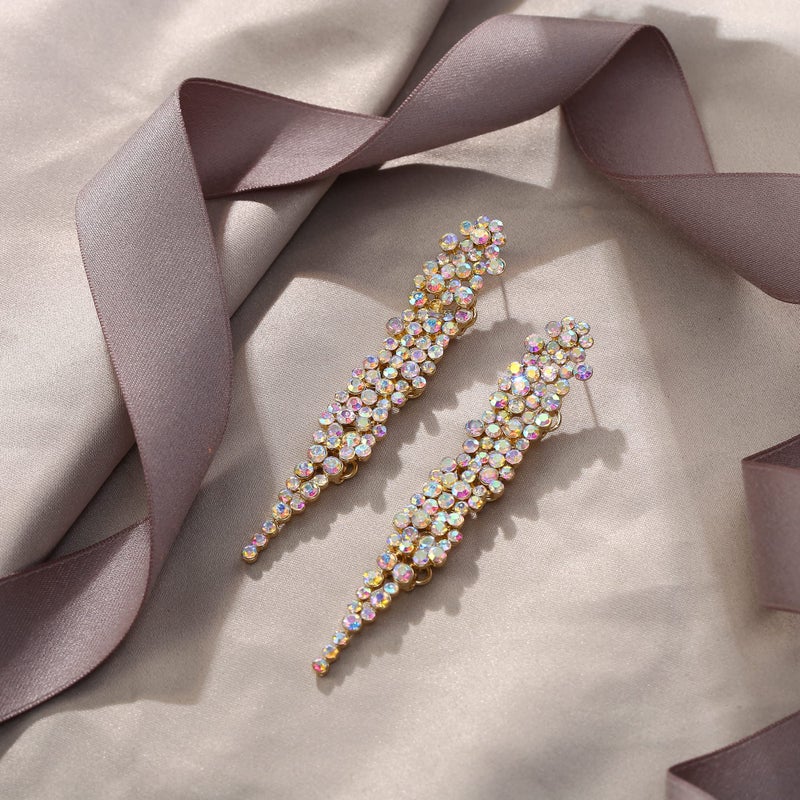 EVER FAITH Wedding Rhinestone Crystal Art Deco Statement Earring, Banquet Prom Long Chandelier Dangle Earrings for Women Bride Iridescent AB - Image 4