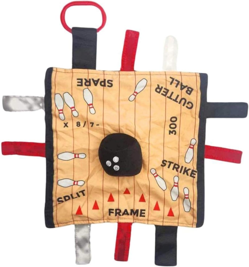 The Learning Lovey Baby Jack  Co 10x10 Bowling Sports Lovey Sensory Plush Blanket  Tag Toys for Babies  Baby Stroller Toys  Learn Shapes Letters  Colors  Perfect MVP Baby Toy  Baby Sports Gift wStroller Clip - Image 1