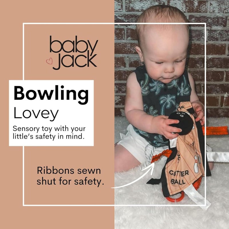 The Learning Lovey Baby Jack  Co 10x10 Bowling Sports Lovey Sensory Plush Blanket  Tag Toys for Babies  Baby Stroller Toys  Learn Shapes Letters  Colors  Perfect MVP Baby Toy  Baby Sports Gift wStroller Clip - Image 3