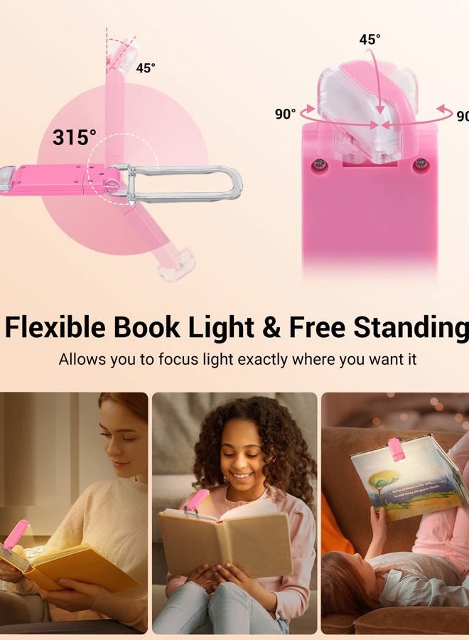 DEWENWILS Book Reading Light, USB Rechargeable Booklight for Reading in Bed, LED Clip On Book Lights for Kids, Bookworms, Blue Light Blocking, 4 Brightness Adjustable for Eye Care (Pink) - Image 4