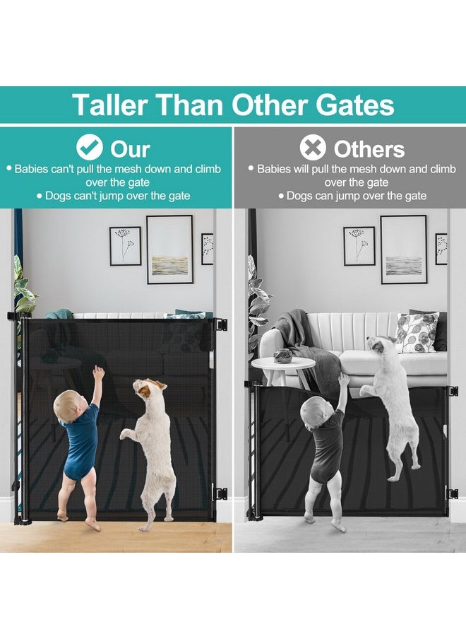 BETERTEK 42 Inch Extra Tall Dog Gate Indoor 55” Wide Puppy Gates for The House Prevent Kids/Pets from Jumping Over Retractable Extra Tall Baby Gates for Doorways Retractable Outdoor Pet Gate for Stairs, Black  - Image 2