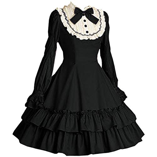 I-Youth Women's Long Sleeves Black Gothic Lolita Dress Multi Layers Classic Goth Dress Halloween Cosplay Costume (XXXL, Black) - Image 1