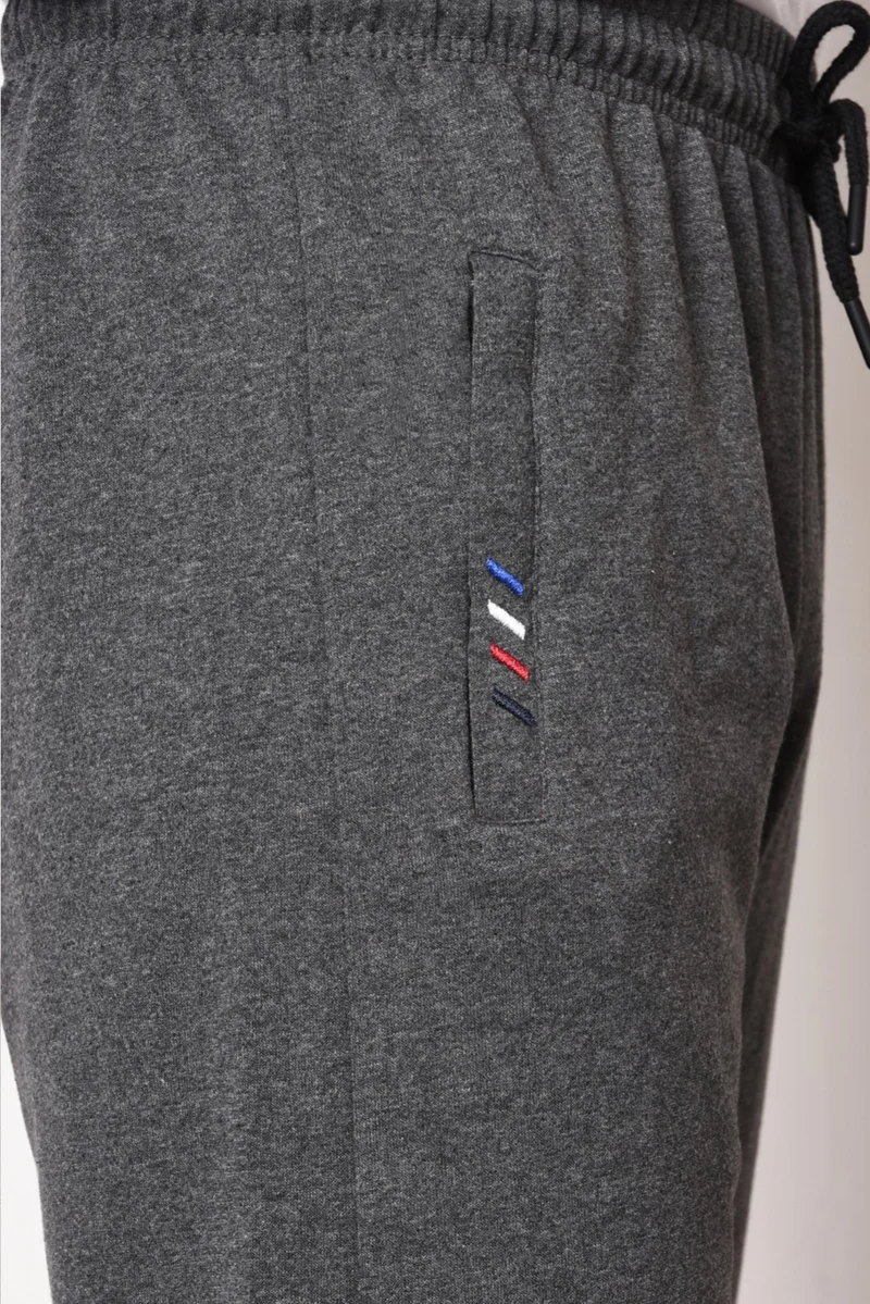 mmetalic Anthracite Men's Zipper Pocket Embroidery Detailed Straight Leg Relaxed Cut Sweatpants