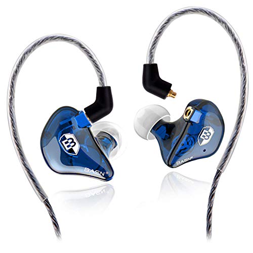 BASN High-Definition in Ear Monitor Headphones for Musicians with Detachable MMCX Earbuds; Dual Dynamic Drivers and Noise-Isolating (Blue) - Image 1