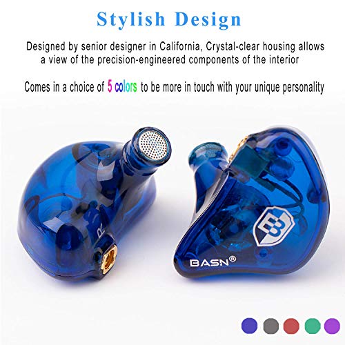BASN High-Definition in Ear Monitor Headphones for Musicians with Detachable MMCX Earbuds; Dual Dynamic Drivers and Noise-Isolating (Blue) - Image 3