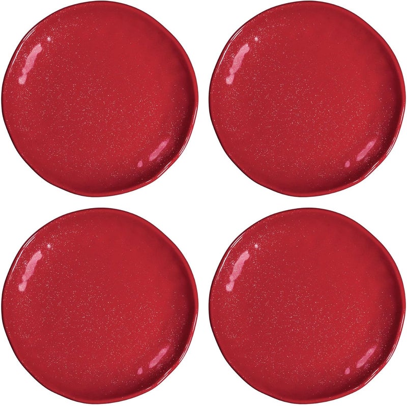 UP UPware Twinkle Dust Melamine Round Dessert Plates Small Serving Plates Christmas Decorations for Appetizer Snacks and Side Dishes Red 6 Inch Set of 4 - Image 1