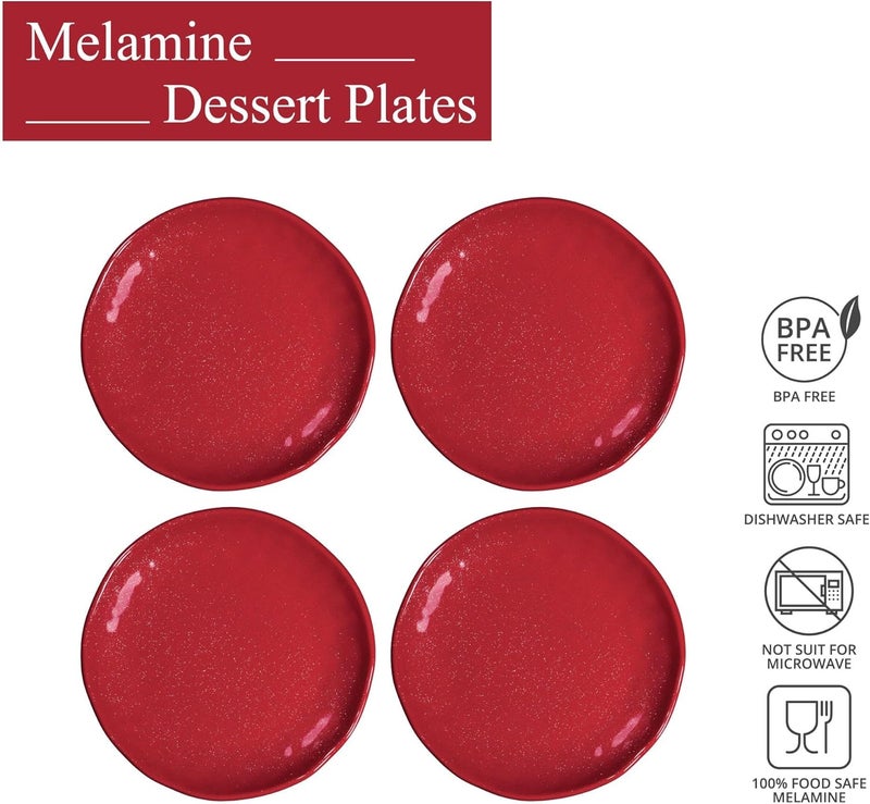 UP UPware Twinkle Dust Melamine Round Dessert Plates Small Serving Plates Christmas Decorations for Appetizer Snacks and Side Dishes Red 6 Inch Set of 4 - Image 2