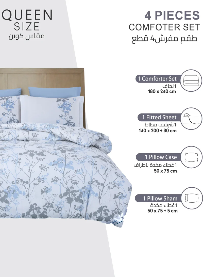 دوناتيلا طقم لحاف مطبوع 4 قطع مقاس كوين مناسب لجميع المواسم(140 * 200 سم)طقم سرير مع حشو قابل للإزالة وحشو بديل لأسفل ، ميركوري